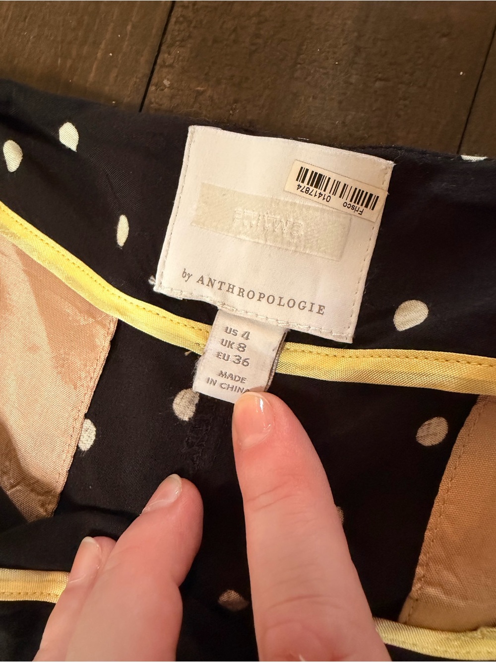Anthropologie Black Polka Dot Wide-Leg Pants with Cream Floral Border - Picture 4 of 10